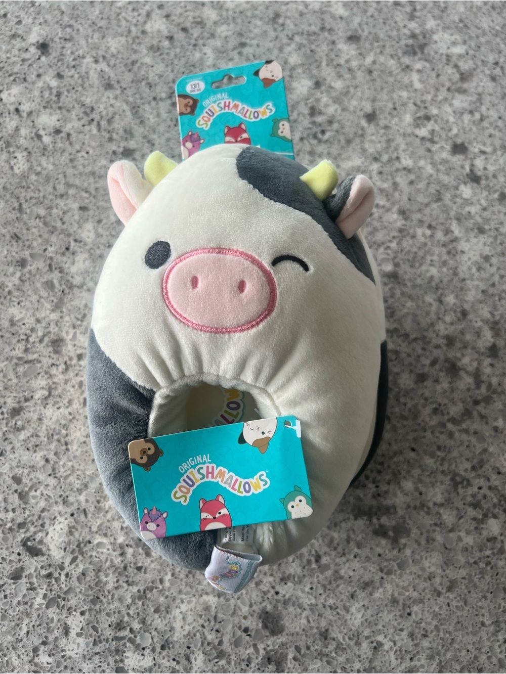 Squishmallows Cow Plush Slipper - Gray, White & Pink